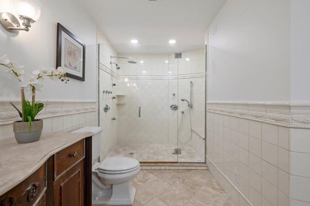 Bathroom, Glass Shower, Interior, Recessed Lighting