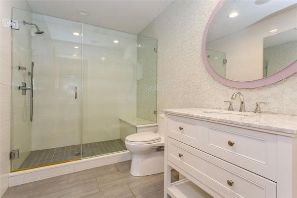 Bathroom, Glass Shower, Interior, Recessed Lighting