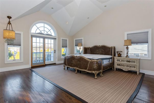 Bedroom, Interior, Pendant Lights, Recessed Lighting, Wood Texture Flooring