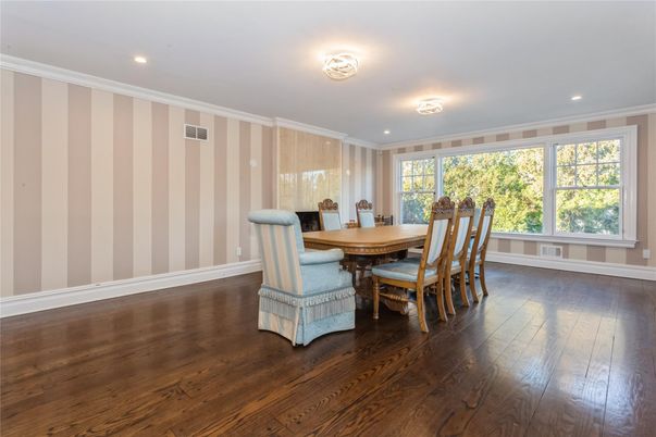 Dining room, Interior, Recessed Lighting, Wood Texture Flooring