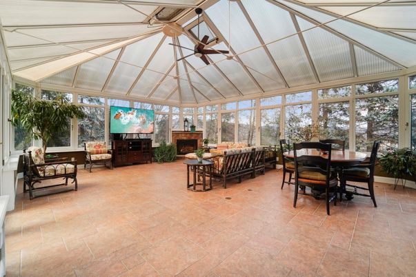 Dining room, Fireplace, Interior, Sun Room