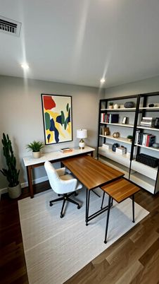 Home Office, Interior, Recessed Lighting, Wood Texture Flooring