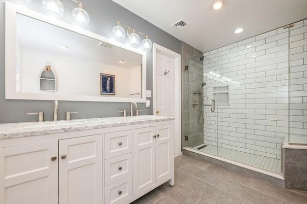 Bathroom, Dual Sink Vanities, Glass Shower, Interior, Recessed Lighting