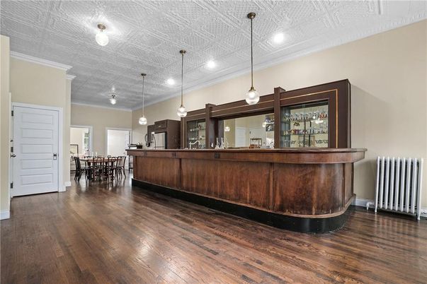 Dining room, Interior, Pendant Lights, Recessed Lighting, Wood Texture Flooring
