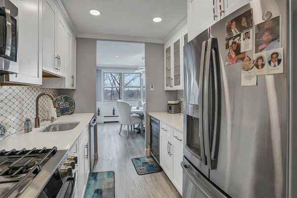 Dining room, Interior, Kitchen, Recessed Lighting, Stainless Steel Appliances, Wood Texture Flooring
