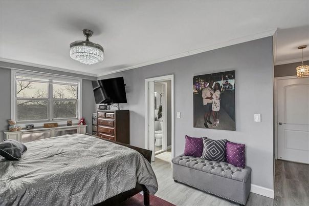 Bedroom, Chandelier, Interior, Wood Texture Flooring