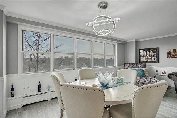 Dining room, Interior, Pendant Lights, Wood Texture Flooring