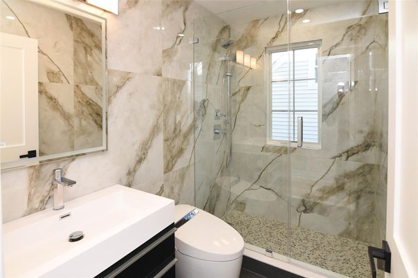 Bathroom, Glass Shower, Interior, Marble Walls