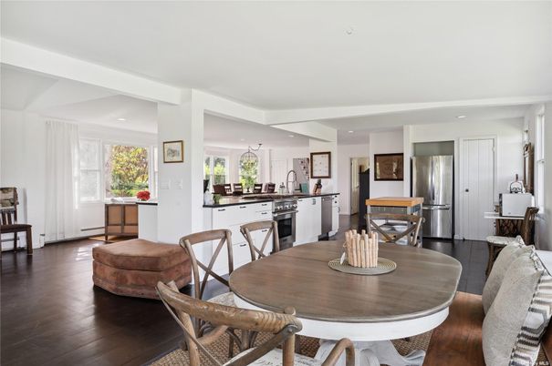 Dining room, Interior, Kitchen, Recessed Lighting, Stainless Steel Appliances, Wood Texture Flooring