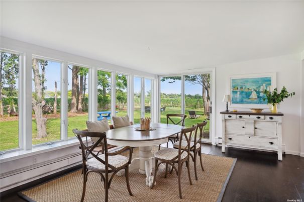 Dining room, Interior, Sun Room, Wood Texture Flooring
