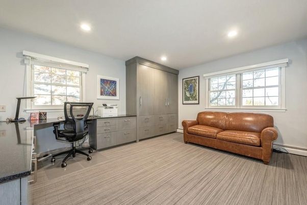 Home Office, Interior, Recessed Lighting, Wood Texture Flooring