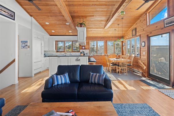 Dining room, Interior, Kitchen, Pendant Lights, Recessed Lighting, Wooden Beams, Wooden Ceilings, Wood Texture Flooring, Wooden Walls