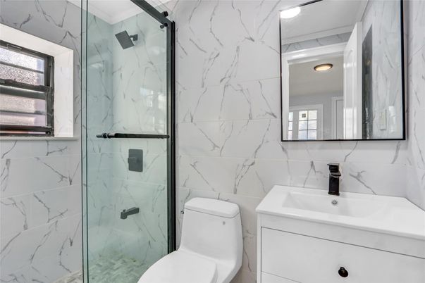 Bathroom, Glass Shower, Interior, Marble Walls