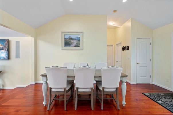 Dining room, Interior, Recessed Lighting, Wood Texture Flooring