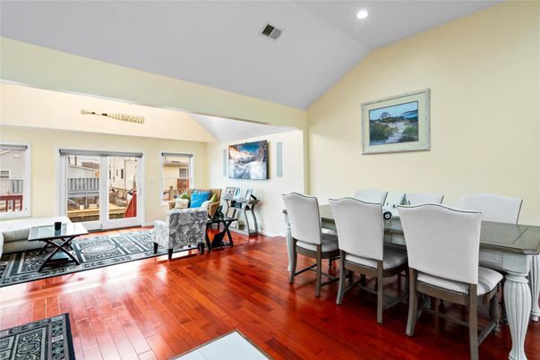 Dining room, Interior, Recessed Lighting, Wood Texture Flooring