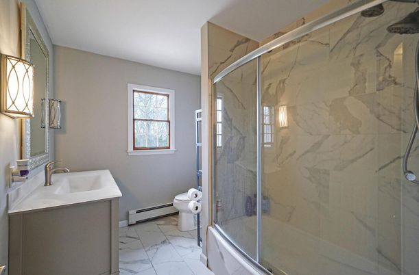 Bathroom, Glass Shower, Interior, Marble, Marble Walls