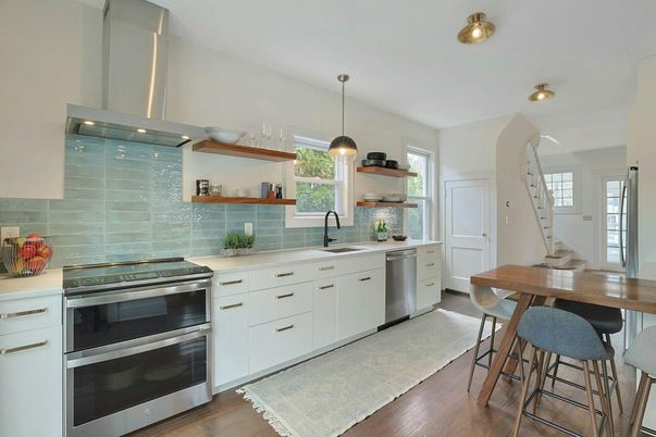 Interior, Kitchen, Pendant Lights, Stainless Steel Appliances, Wood Texture Flooring