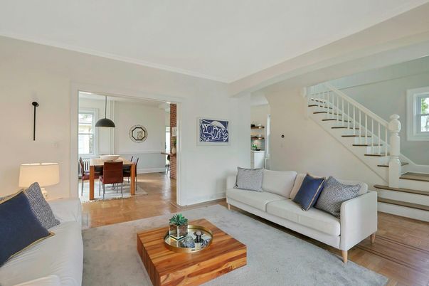 Dining room, Interior, Living room, Pendant Lights, Wood Texture Flooring