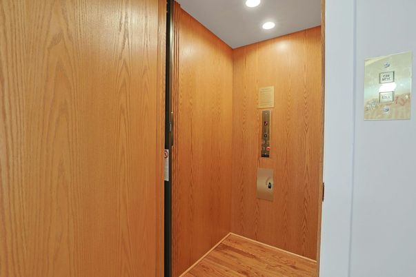 Elevator, Interior, Recessed Lighting, Wood Texture Flooring, Wooden Walls