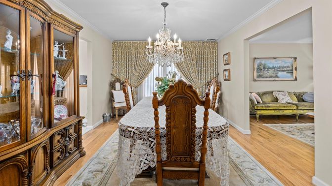 Chandelier, Dining room, Interior, Wood Texture Flooring