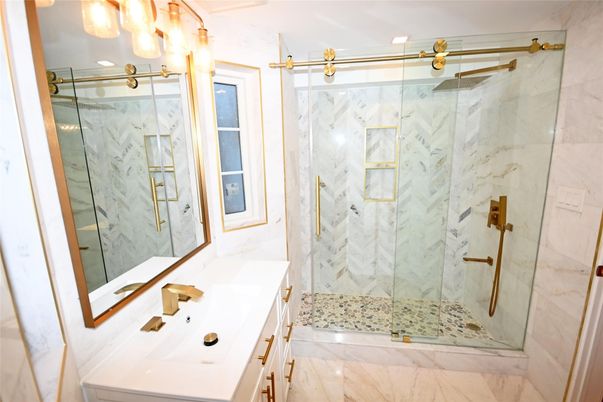Bathroom, Glass Shower, Interior, Marble Walls