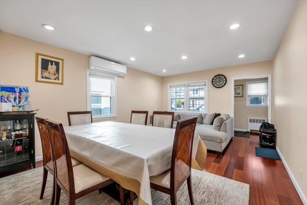 Dining room, Interior, Recessed Lighting, Wood Texture Flooring