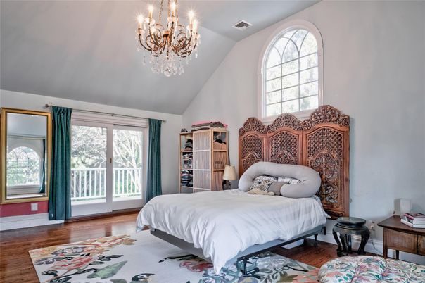 Bedroom, Chandelier, Interior, Wood Texture Flooring