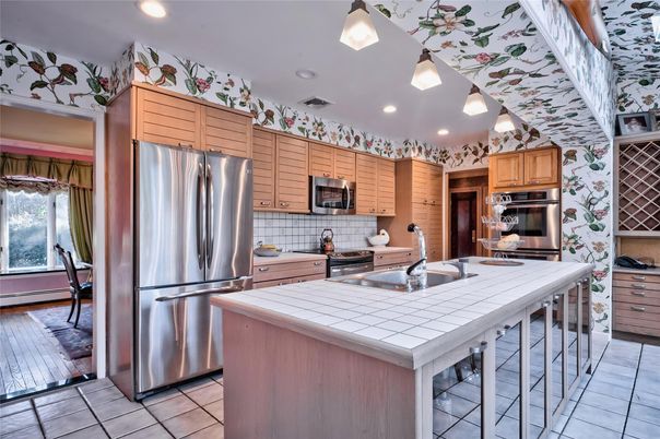 Interior, Kitchen, Recessed Lighting, Stainless Steel Appliances, Tile Countertops