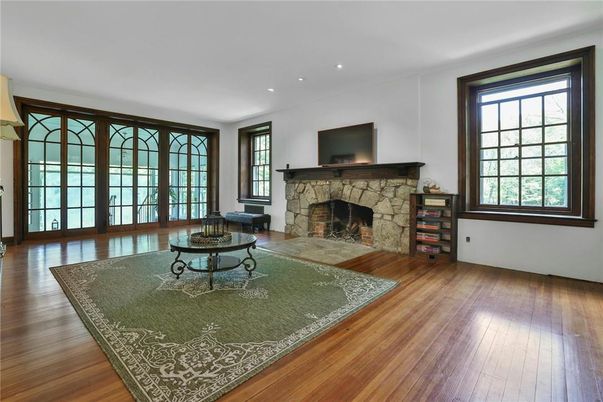 Fireplace, Interior, Recessed Lighting, Wood Texture Flooring