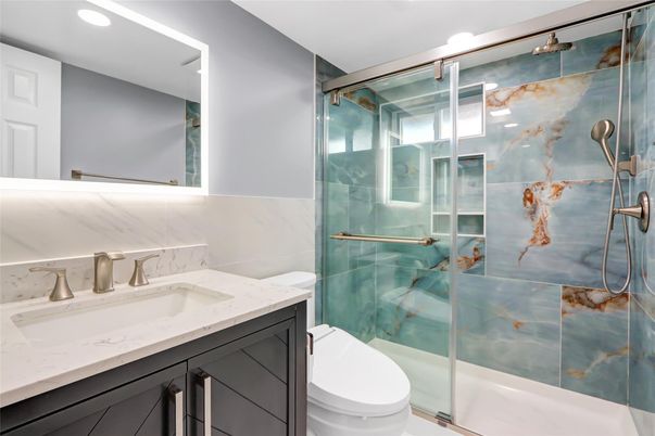 Bathroom, Glass Shower, Interior, Recessed Lighting