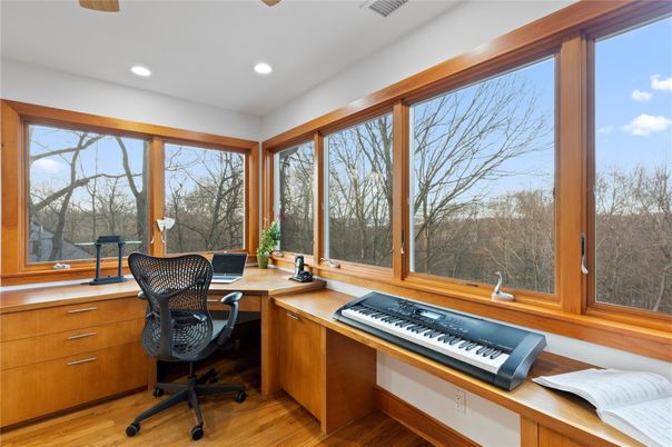 Home Office, Interior, Recessed Lighting, Wood Texture Flooring