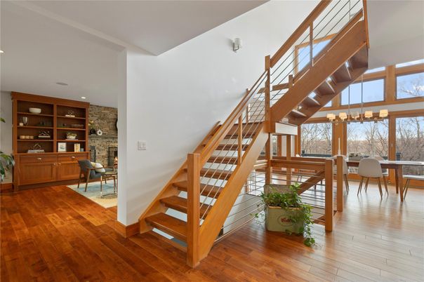 Dining room, Interior, Stone Walls, Wood Texture Flooring