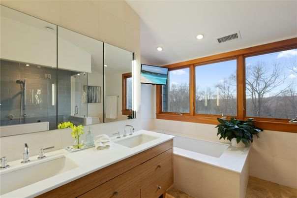 Bathroom, Dual Sink Vanities, Glass Shower, Interior, Recessed Lighting