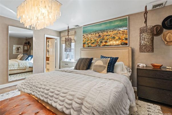 Bedroom, Chandelier, Interior, Wood Texture Flooring