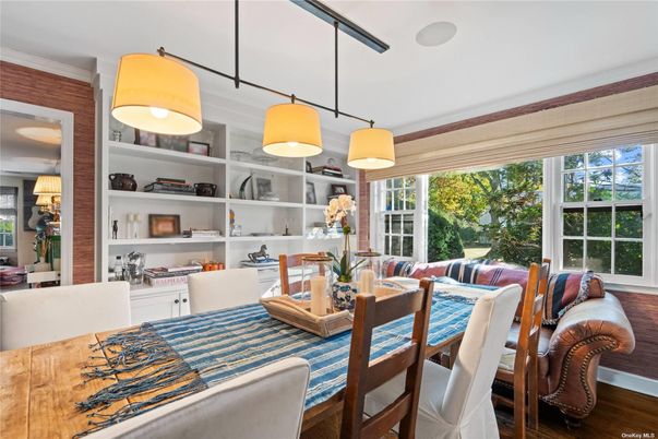 Dining room, Interior, Pendant Lights, Wood Texture Flooring
