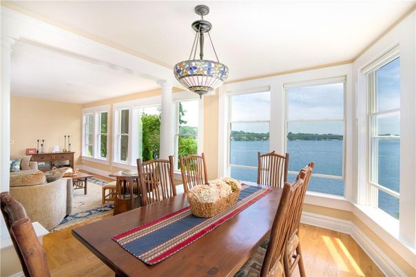 Dining room, Interior, Living room, Pendant Lights, Water, Wood Texture Flooring