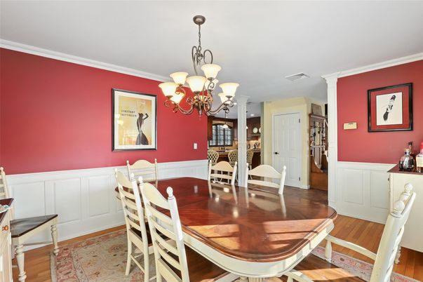 Chandelier, Dining room, Interior, Wood Texture Flooring
