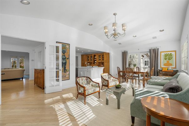 Chandelier, Dining room, Interior, Living room, Recessed Lighting, Wood Texture Flooring
