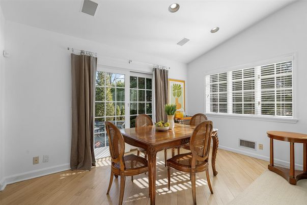 Dining room, Interior, Recessed Lighting, Wood Texture Flooring