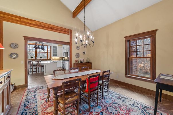 Chandelier, Dining room, Interior, Pendant Lights, Wooden Beams