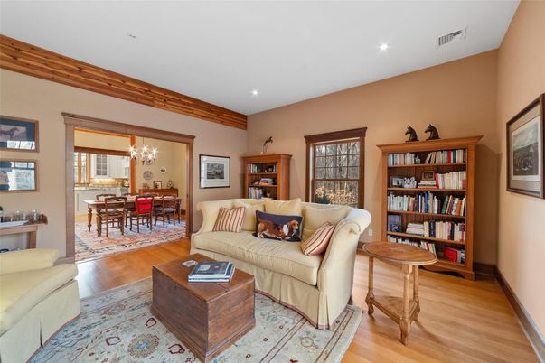 Chandelier, Dining room, Interior, Living room, Recessed Lighting, Wood Texture Flooring