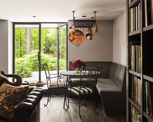 Dining room, Interior, Pendant Lights, Wood Texture Flooring