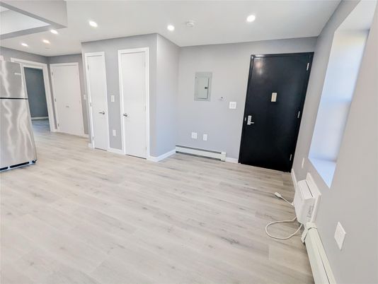 Empty room, Interior, Kitchen, Recessed Lighting, Wood Texture Flooring