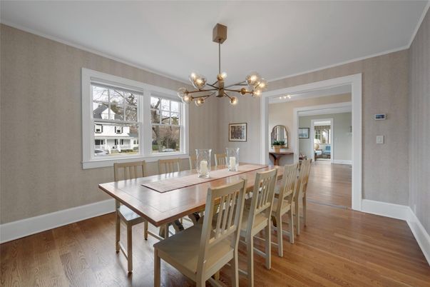 Dining room, Interior, Pendant Lights, Wood Texture Flooring