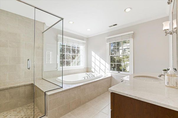 Bathroom, Glass Shower, Interior, Recessed Lighting
