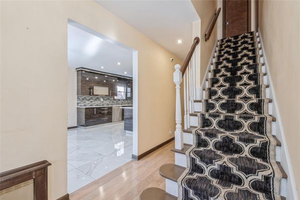 Interior, Marble, Recessed Lighting, Wood Texture Flooring