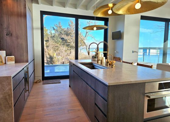 Interior, Kitchen, Pendant Lights, Stainless Steel Appliances, Wood Texture Flooring