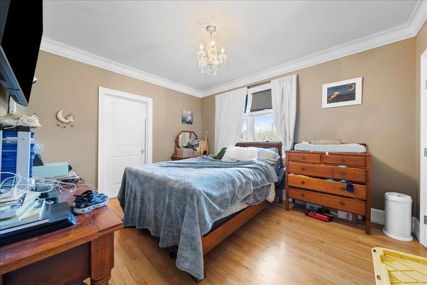 Bedroom, Chandelier, Interior, Wood Texture Flooring