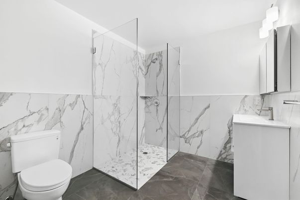 Bathroom, Glass Shower, Interior, Marble Walls