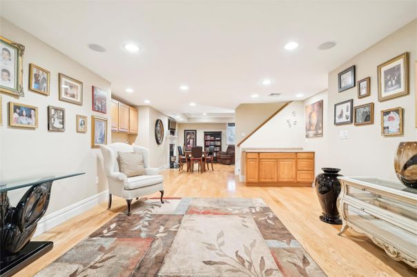 Dining room, Interior, Recessed Lighting, Wood Texture Flooring
